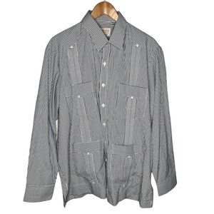 Ramon Puig Guayabera Pinstripe Four Pocket Long Sleeve Button Down Wedding Shirt